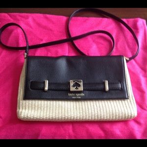 Kate Spade black and cream straw cross body